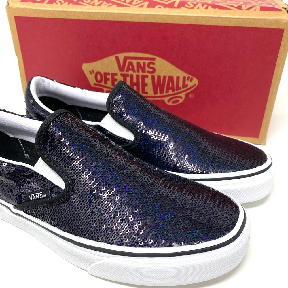 VANS Classic Slip-On Micro Sequins Black Glitter Sneakers Women Size VN0A4U382PC - Picture 8 of 11